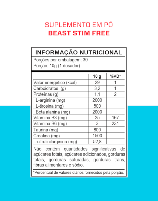 Segunda imagem do produto Pre Treino Beast STIM FREE - Sem Estimulantes - 300g