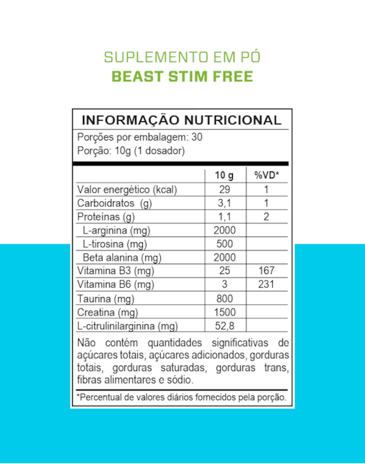 Segunda imagem do produto Pre Treino Beast STIM FREE - Sem Estimulantes - 300g