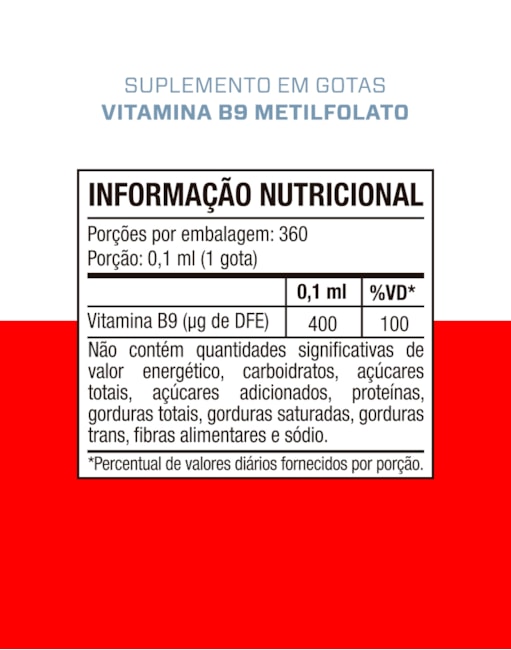 Segunda imagem do produto VITAMINA B9 ÁCIDO FÓLICO METILADO - GOTAS 30ml